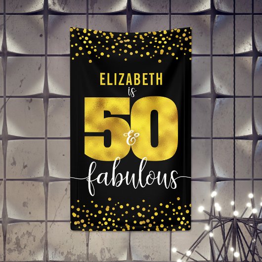 50 Fantastische Verjaardag Zwart Goud folie Glitte Spandoek