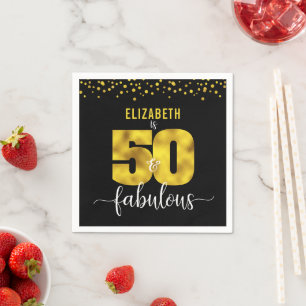 50 Fantastische verjaardag zwart goud glitter conf Servet