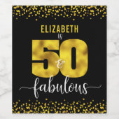 50 Fantastische Verjaardag Zwart Gouden Glas stipp Wijn Etiket (Enkel label)