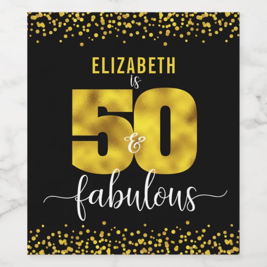 50 Fantastische Verjaardag Zwart Gouden Glas stipp Wijn Etiket (Enkel label)