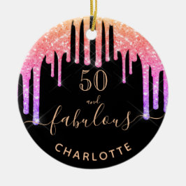 50 Fantastische verjaardag zwarte regenbooglitter  Keramisch Ornament