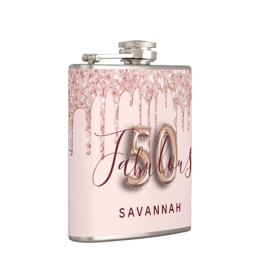 50 fantastische verjaardagsfeestje roos goud glitt heupfles (Rechts)