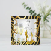 50 & Fantastische Zebra Black White Gold Party Kaart (Staand voorkant)