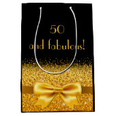 50 fantastische zwarte gouden boog elegante verjaa medium cadeauzakje (Voorkant)