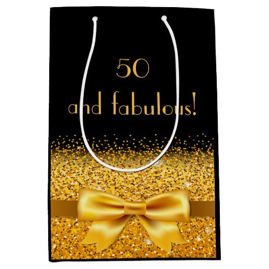 50 fantastische zwarte gouden boog elegante verjaa medium cadeauzakje (Voorkant)
