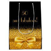 50 fantastische zwarte gouden boog elegante verjaa medium cadeauzakje (Achterkant)
