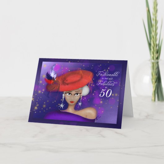 50 Fashionable Red Paars Birthday Kaart (Voorkant)