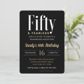 50 & Fearless Verjaardag Elegant Modern Zwart Cust Kaart (Staand voorkant)