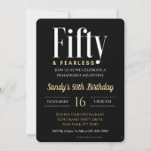 50 & Fearless Verjaardag Elegant Modern Zwart Cust Kaart (Voorkant)