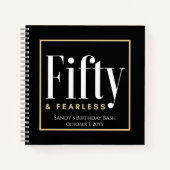 50 & Fearless Verjaardag Elegant Modern Zwart Cust Notitieboek (Voorkant)