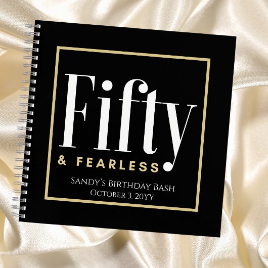 50 & Fearless Verjaardag Elegant Modern Zwart Cust Notitieboek