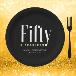 50 & Fearless Verjaardag Elegant Modern Zwart Cust Papieren Bordje