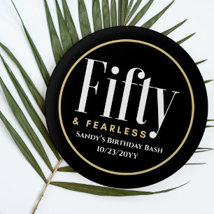 50 & Fearless Verjaardag Elegant Modern Zwart Cust Ronde Button 3,2 Cm