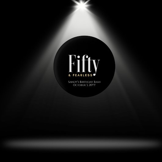 50 & Fearless Verjaardag Elegant Modern Zwart Cust Ronde Button 3,2 Cm