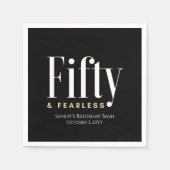 50 & Fearless Verjaardag Elegant Modern Zwart Cust Servet (Voorkant)