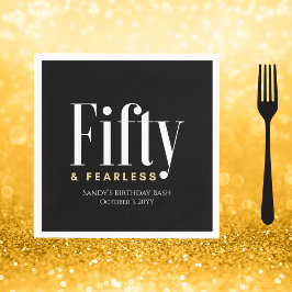 50 & Fearless Verjaardag Elegant Modern Zwart Cust Servet