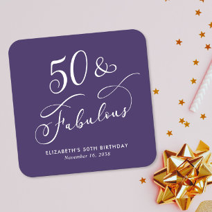 50 Feestelijke Paarse 50ste Verjaardagsfeest Kartonnen Onderzetters