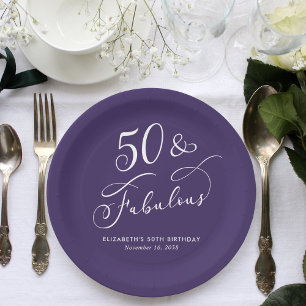 50 Feestelijke Paarse 50ste Verjaardagsfeest Papieren Bordje