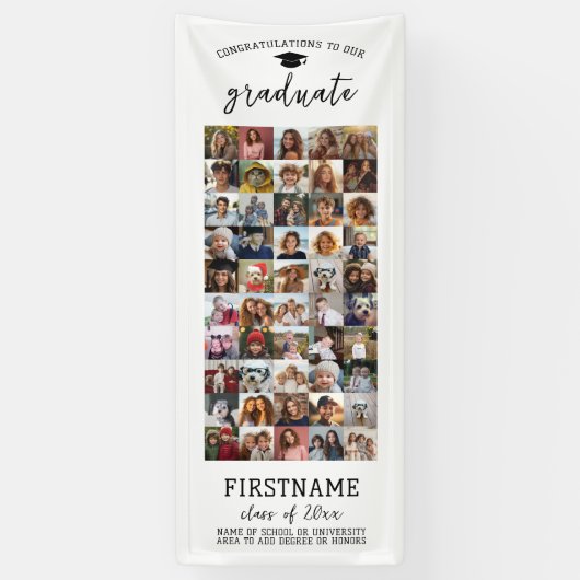 50 Foto Collage Afstuderen Modern Minimaal Wit Spandoek (Verticaal)