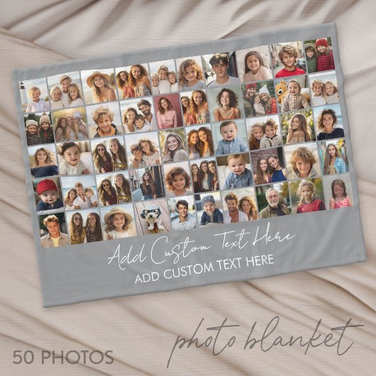 50 foto-collagerooster - scripttekst - grijs fleece deken