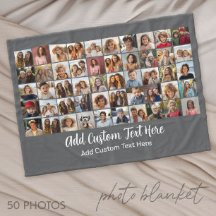 50 foto-collagerooster - scripttekst - grijs fleece deken