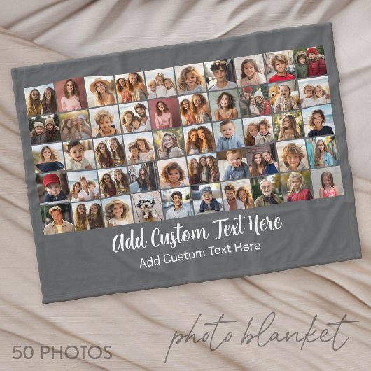 50 foto-collagerooster - scripttekst - grijs fleece deken