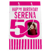 50 foto in de cadeautas voor 0 roze witte verjaard (Voorkant)