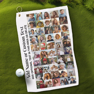 50 Fotocollage - Aangepaste tekst - Zwart-wit Golfhanddoek