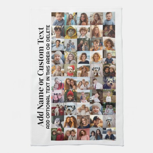 50 Fotocollage - Aangepaste tekst - Zwart-wit Theedoek (Verticaal)