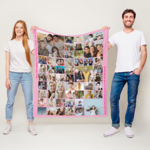 50 foto's fotocollage op maat met roze kleur fleece deken