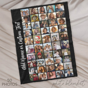 50 Fotosamenstelling - Aangepaste tekst - Zwart en Fleece Deken