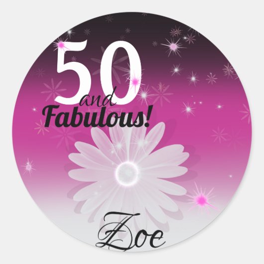 50 Foutzwart, roze, wit, met bloem Ronde Sticker (Voorkant)