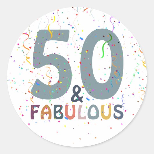 50 & Fun Confetti Blue Trendy Typografie Ronde Sticker (Voorkant)