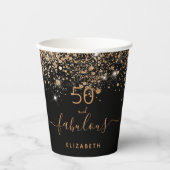 50 geweldige verjaardag zwarte goudglitter papieren bekers (Voorkant)