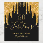 50 geweldige verjaardag zwarte goudglitter sparkle wijn etiket (Enkel label)