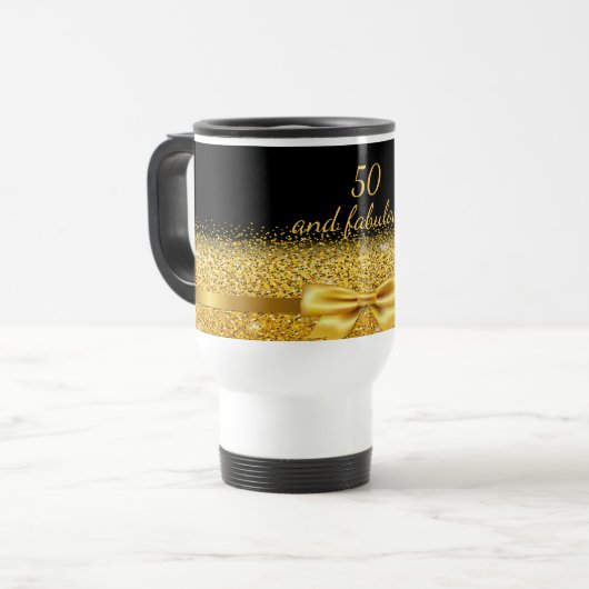 50 geweldige verjaardags zwarte gouden elegante na reisbeker (Voorkant links)