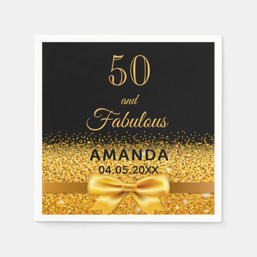 50 geweldige verjaardagsboog zwarte goudboog servet (Voorkant)