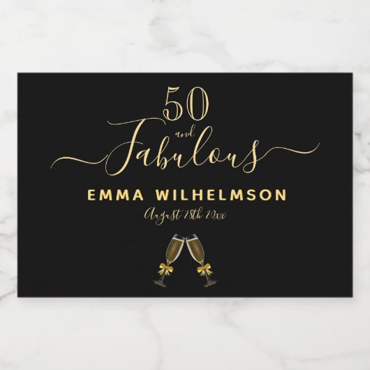 50 geweldige verjaardagsfeestdag zwart goudmonogra sparkling wijnetiket (Enkel label)