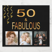 50 geweldige verjaardagsfoto zwarte gouden foto sparkling wijnetiket (Enkel label)