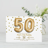 50 Gold-ballonnen en Confetti 50e verjaardag Kaart (Staand voorkant)