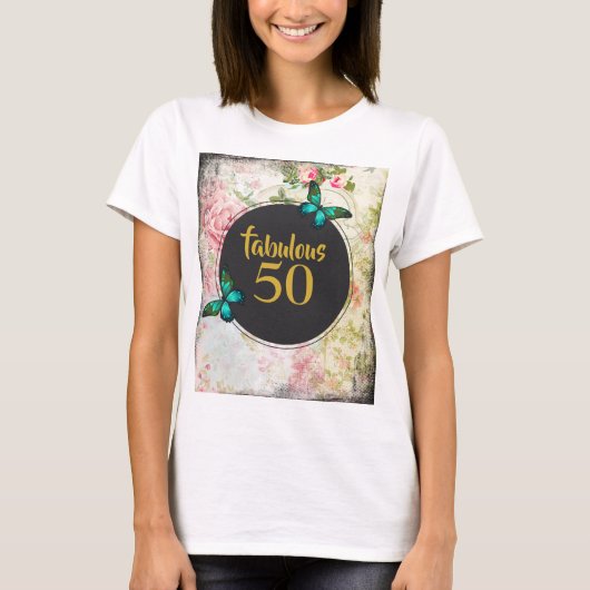 50 groene vlinders op  collage t-shirt (Voorkant)