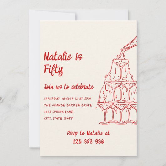 50 Hand getrokken champagne toren 50ste verjaardag Kaart (Voorkant)