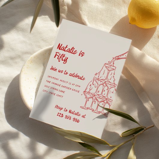 50 Hand getrokken champagne toren 50ste verjaardag Kaart