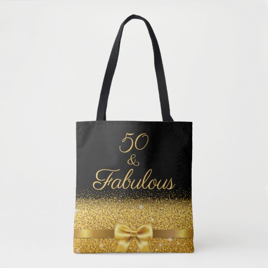 50 heerlijke gouden boog met zwarte glans tote bag (Voorkant)