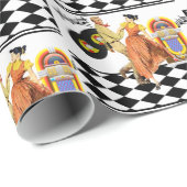 50-inch Diner Juke Box Records Couple Dancing Cadeaupapier (Rol Hoek)