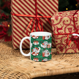 50-inch Green Vintage-kerstpatroon met Kittens Koffiemok