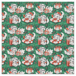 50-inch Green Vintage-kerstpatroon met Kittens Stof
