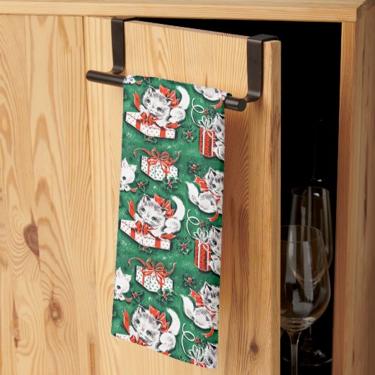 50-inch Green Vintage-kerstpatroon met Kittens Theedoek (Derde Gevouwen)