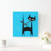 50-inch Retro Black Cat Blue Pop Art-klok Vierkante Klok (Huis)