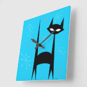 50-inch Retro Black Cat Blue Pop Art-klok Vierkante Klok (Hoek)
